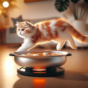 Nimble Orange and White Cat Avoiding Hot Pot