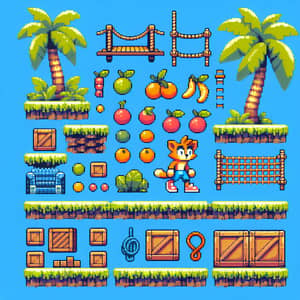Pixel Art Tileset for Fast-Paced Platformer Game with Tropical Island Theme