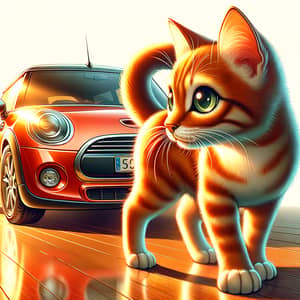 Vibrant Orange Cat and Glossy Red Car Scene