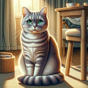 Graceful Domestic Cat with Emerald Green Eyes | Homely Setting