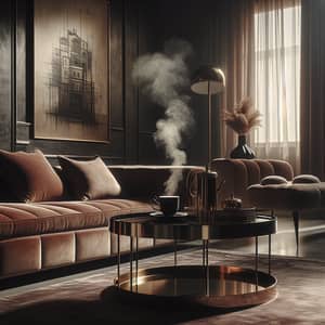Elegant Modern-Classical Apartment Interior with Plush Sofa and Coffee
