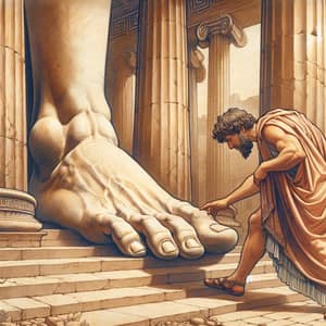 Greek-Style Artwork: Man Worshipping Giant Foot