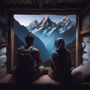 Moonlit Himalayan Hut with Diverse Couple | Serene Landscape