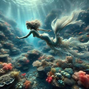 Whimsical Underwater Mermaid Scene in Impressionistic Style