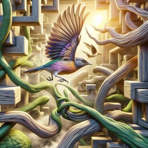 Adventurous Songbird Navigating Maze of Obstacles
