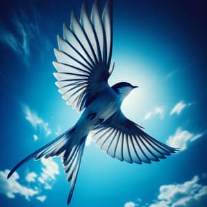 Graceful Bird in Flight | Detailed Feathers Silhouetted in Azure Sky