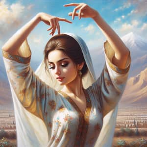 Persian Woman Dancing Under Clear Blue Sky - Oil Painting