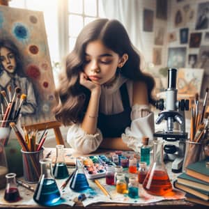 Young Hispanic Girl Embracing Science and Art