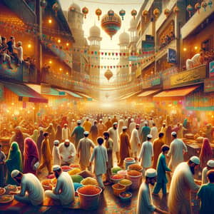 Vibrant Ramazan Street Scene: Festive Atmosphere & Colorful Decorations
