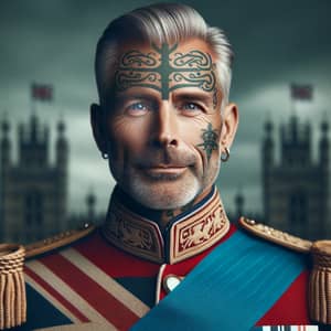Regal British Royal Style Man with Face Tattoo