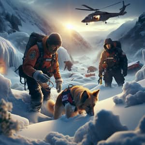 Mountain Avalanche Rescue Scene: Dramatic Snow Rescue Effort