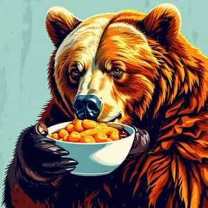 One Bear Eats Honey - Wild Nature Scene