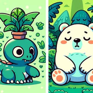 Playful Cartoonish Wallpaper with Two Friend Creatures
