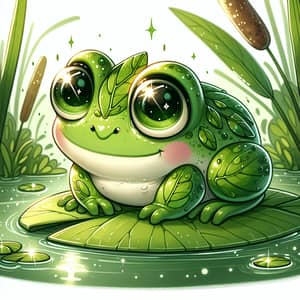 Whimsical Green Frog Illustration - Serene Nature Scene