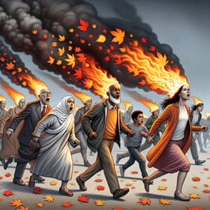 Symbolic Representation of Climate Change - People Running with Fire on Their Heads