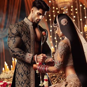 Traditional Indian Wedding Ceremony with Muscular Groom and Elegant Bride