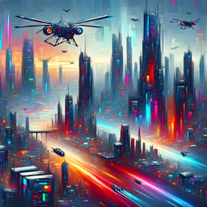 Neon Cyberpunk Cityscape | Digital Art Painting
