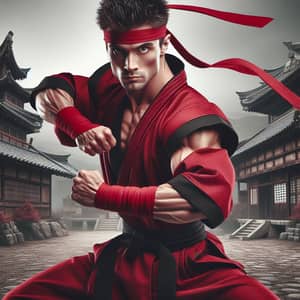 Intense Red Ninja Warrior | Determined Japanese Fighter