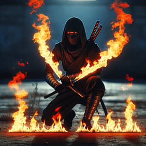 Fiery Ninja Master Controlling Flames | Ninja Swords Image