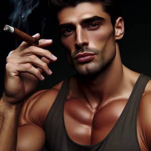 Strong Physique Footballer Enjoying Cigar