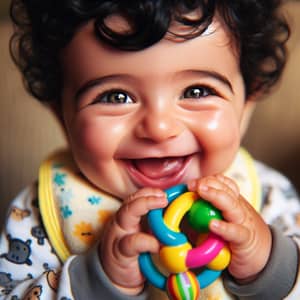 Adorable Middle-Eastern Baby with Colorful Rattle | Cute Infant Photo