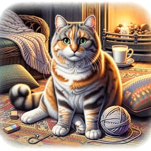 Adorable Tabby Cat Playing with Yarn in Cozy Home Setting
