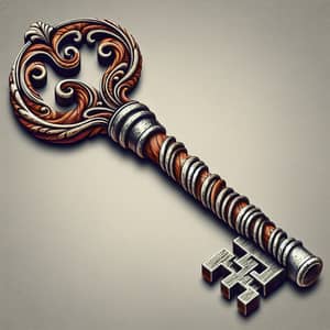 Twisted Metal Key with Wooden Handle - Vintage & Intricate Design