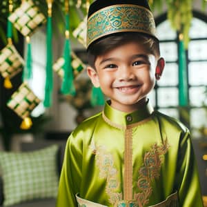 Young Muslim Boy in Traditional Hari Raya Outfit