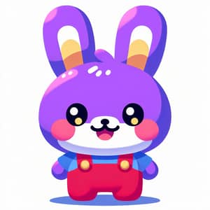 Joyful Violet Rabbit in Red Overalls | Playful Purple Bunny