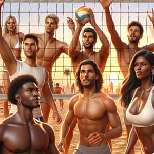 Beach Volleyball Game in Spain: Energetic and Diverse Action