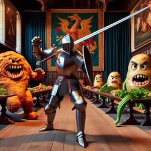Epic Battle of Knight vs. Anthropomorphized Food Items