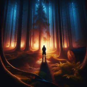 Enigmatic Figure in Dimly Lit Forest - Fantasy Atmosphere