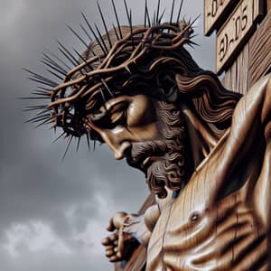 Religious Figure on Cross with Thorns Crown | Symbolic Interpretation
