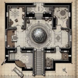Medieval Mansion D&D Map | First Floor Grid Map with Magical Sphere