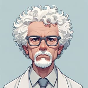 Philosophy Professor with White Curly Hair and Square Glasses
