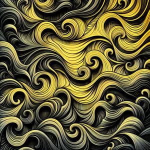 Complex Mathematical Waves in Black and Yellow Art