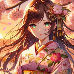Vibrant Anime Character in Traditional Kimono | Serene Scene
