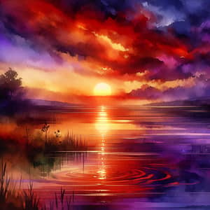 Tranquil Watercolor Sunset Painting