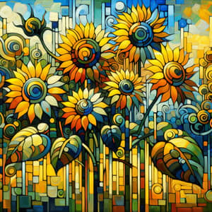 Vibrant Sunflowers in Abstract Style - Post-Impressionism Art