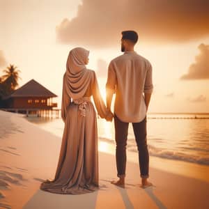 Serene Unity: Middle Eastern Muslim Couple on Maldivian Beach