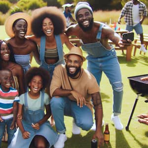 Joyful Black Family Enjoying Sunny Day in the Park - BBQ & Football