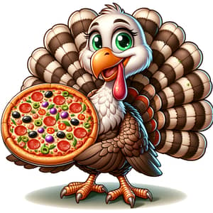 Adorable Turkey Cartoon with Pizza - Colorful Illustration