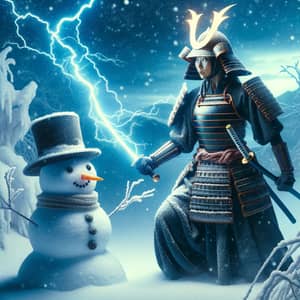 Samurai General with Lightning Powers in Snowy Landscape