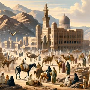 Makkah during 7th Century: Classic Arabian Scene with Horses and Camels