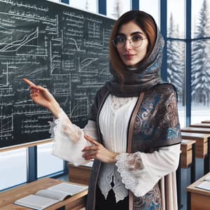 Middle-Eastern Female English Literature Professor in Modern Classroom