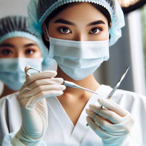 Professional Asian Female Nurse Performing Surgery