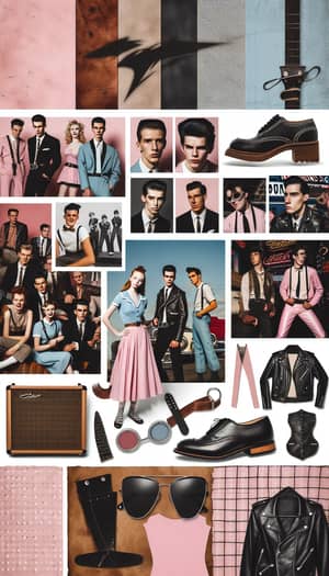 Iconic 1950s Rock 'n Roll Fashion Collage Mood Board