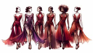 Latin Dance Costume Design Sketch for Four Women