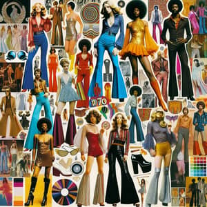 1970s Disco Era Fashion Collage: Glamorous Attire Showcase