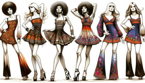 Fabulous 70s Fashion Dancers - Vibrant & Dazzling Sketches
